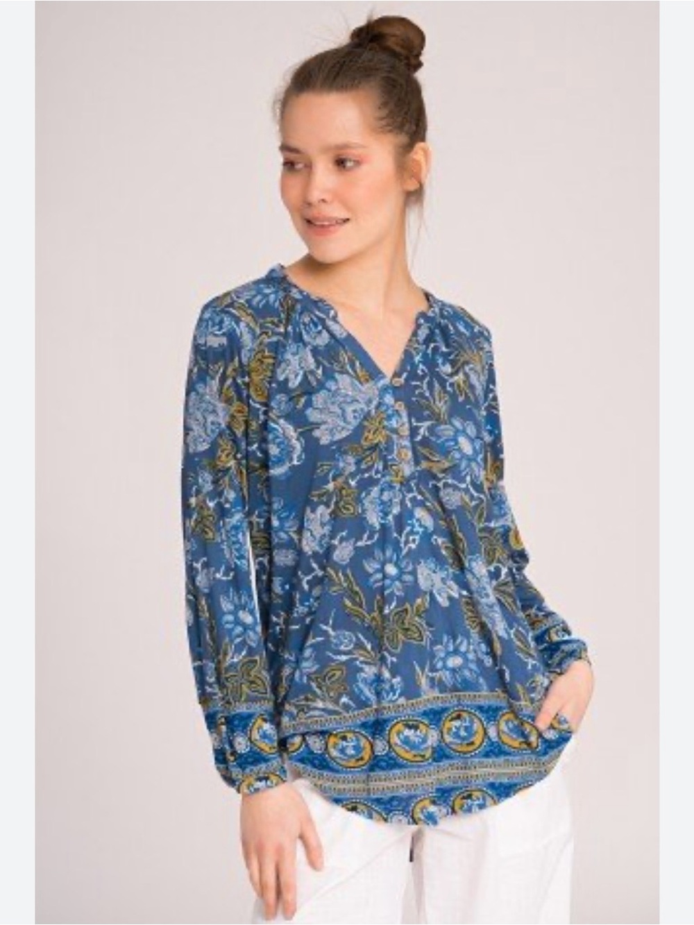 Lucky Brand Top Floral Peasant Printed Popover Women Large Boho Hippie Festival